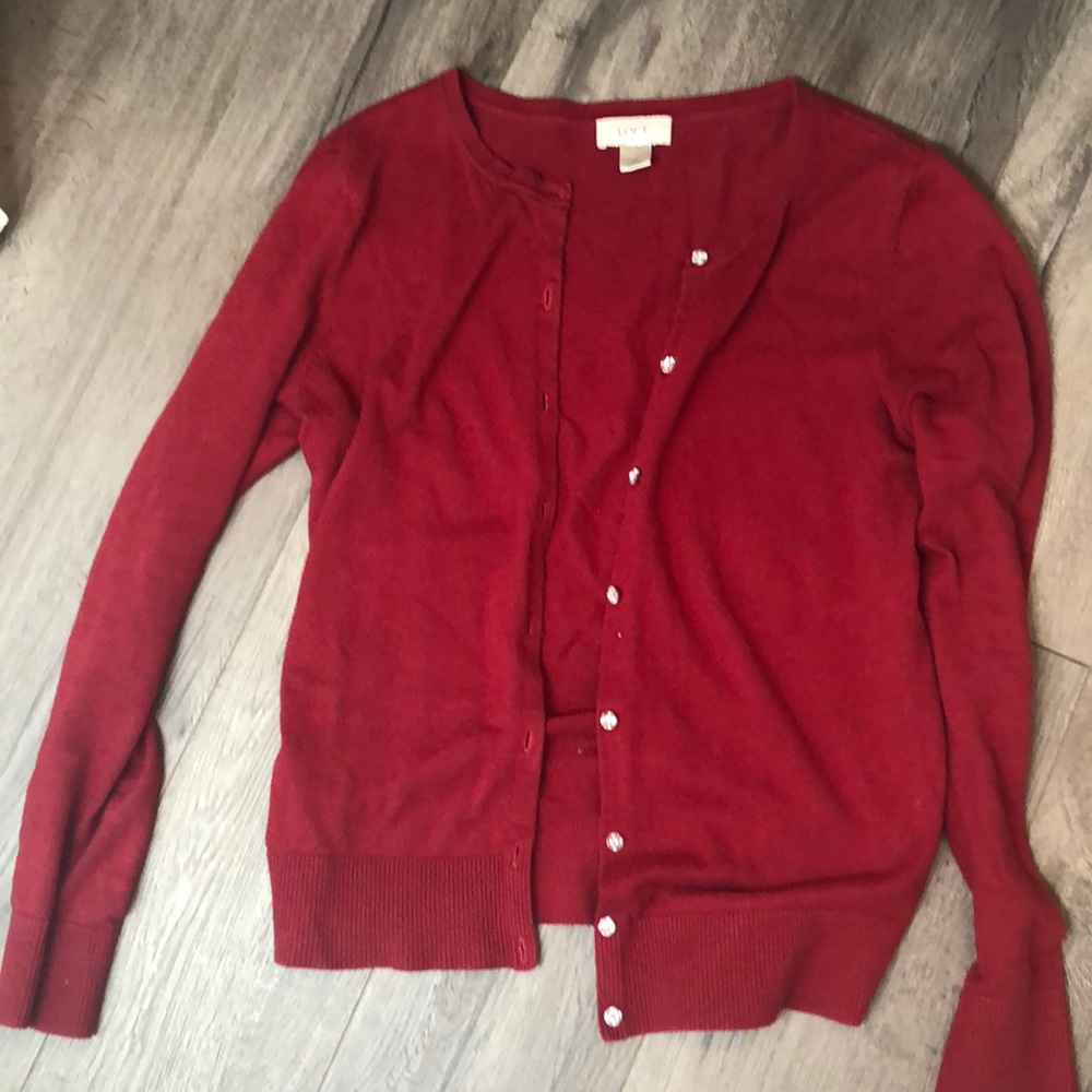 Ann Taylor Loft red cardigan